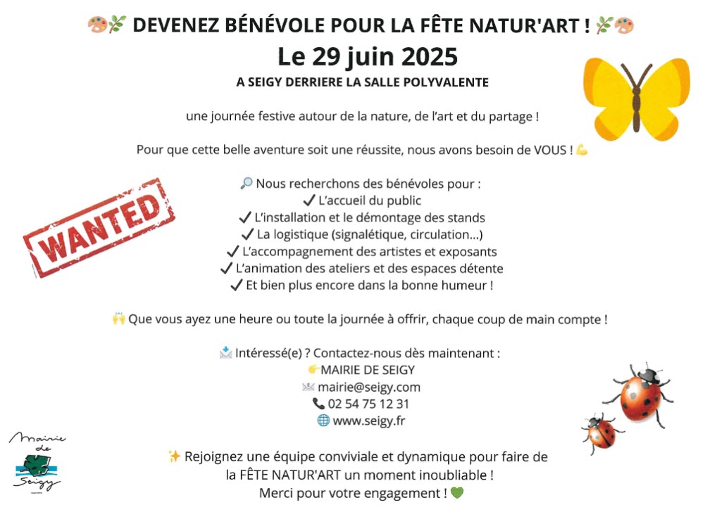 Recherche bénévoles fête de la nature Seigy