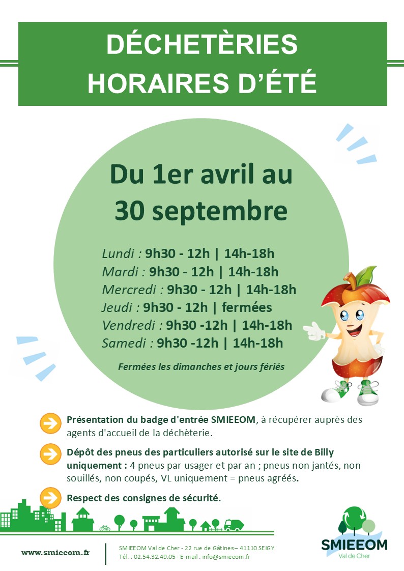 décheteries : Horaires d'été